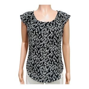 LC Lauren Conrad Black and White Floral Tie-back Blouse Top Size XS